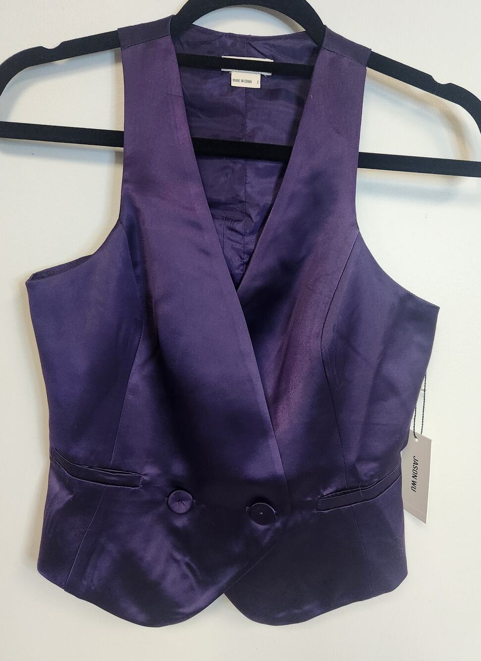 NWT Jason Wu Womens Purple Double-Breasted Satin Tuxedo Vest-Size 2